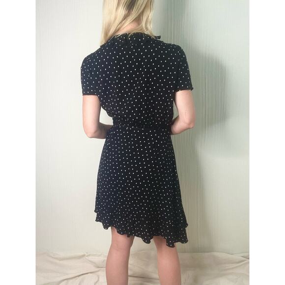 SUNDAY BEST B&W Polka Dot Short Sleeve Ruffle Trim Wrap Dress US MEDIUM NWT - Picture 5 of 16